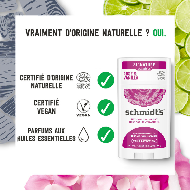 Schmidt's Déodorant Stick Rose & Vanille 75g