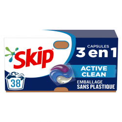 SKIP Lessive Capsules 3 en 1 Active Clean sans emballage plastique 38 Lavages
