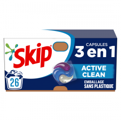 SKIP Lessive Capsules 3 en 1 Active Clean sans emballage plastique 26 Lavages