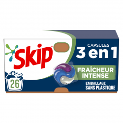 SKIP Lessive Capsules 3 en 1 Fraîcheur Intense sans emballage plastique 26...