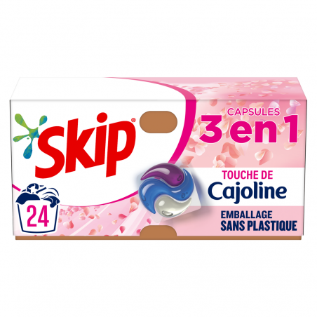 SKIP Lessive Capsules 3 en 1 Touche de Cajoline sans emballage plastique-  24 caps