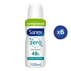 Pack de 6 - Déodorant sans sels d'aluminium Sanex Zéro 0% 48h spray compressé...