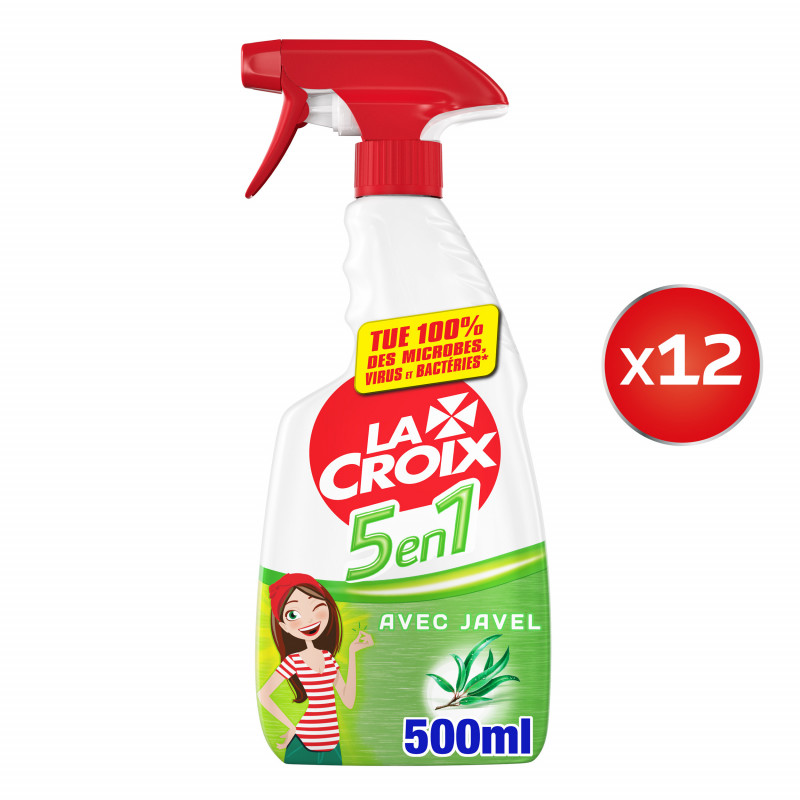 Pack de 12 - La Croix 5 en 1 Spray Désinfectant Javel Fraîcheur Eucalyptus - 500ml