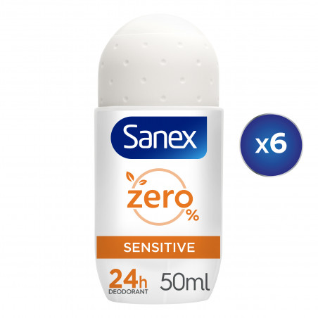 Pack de 6 - Sanex Déodorant sans sels d'aluminium Zéro 0% Peaux sensibles bille - 50ml