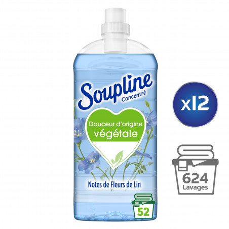 Pack de 12 - Adoucissant Soupline Douceur végétale Notes de Fleurs de Lin 52 lavages - 1,3L