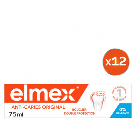 Pack de 12 - elmex - Dentifrice Anti-Caries Original Bouclier Double Protection 0% Colorant 75ml