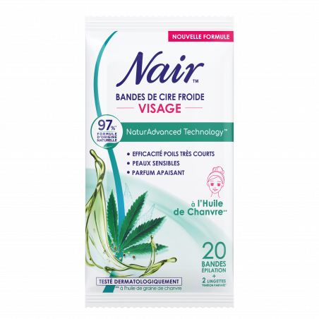 Pack de 3 - Nair - Bandes de cire froide Visage à l'huile de chanvre   -