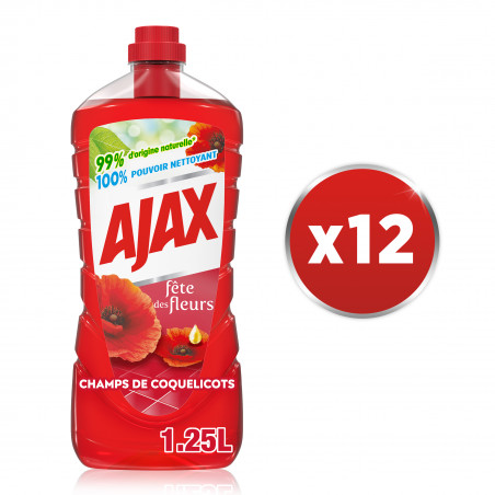 Pack de 12 - AJAX Nettoyant Ménager Sols et Multi Surfaces Fête des Fleurs Champs de Coquelicots 1250ml