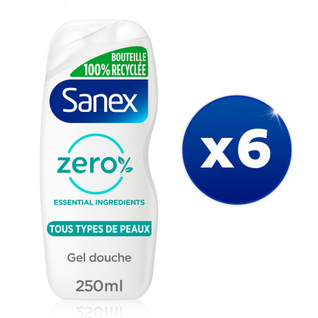 Pack de 6 - SANEX Gel Douche Hydratant Zero% Essential Ingredients Tous Types de Peaux 250ml