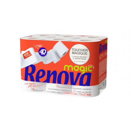 Renova - Pack de 4 Paquets de 12 Rouleaux Papier hygiénique Magic Renova - Pack de 4 Paquets de 12 Rouleaux Papier hygiénique Magic