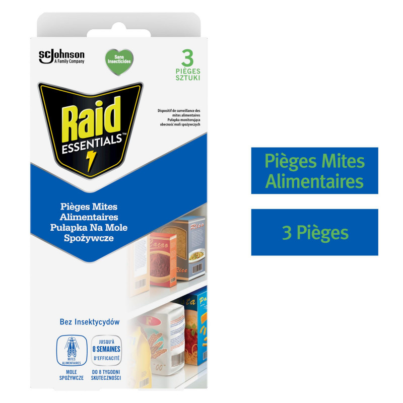 RAID ESSENTIALS PIEGES MITES ALIMENTAIRES SANS INSECTICIDES X3