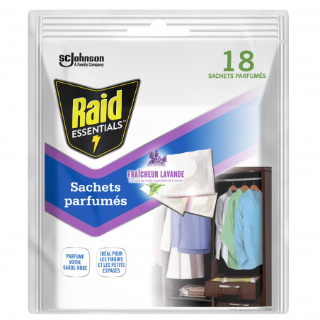 RAID ESSENTIALS SACHETS PARFUMES FRAICHEUR LAVANDE AVEC HUILE ESSENTIELLE DE LAVANDIN X18