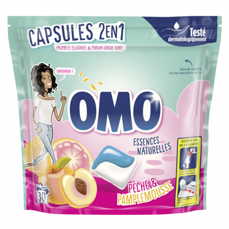 Pack de 3 Omo Lessive Capsules 2en1 Pêche et le Pamplemousse 30 Dosettes