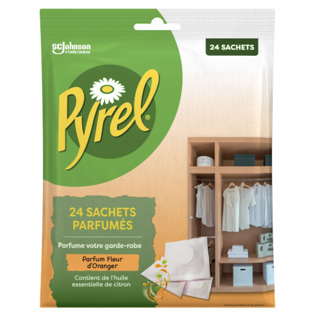 PYREL SACHETS PARFUMES FLEUR D'ORANGER AVEC HUILE ESSENTIELLE DE CITRON X24