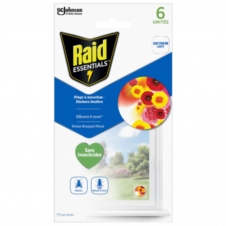 RAID ESSENTIALS PIEGE A MOUCHES ET MOUCHES A FRUITS - STICKER FENETRES SOLEIL BOUQUET FLORAL X6