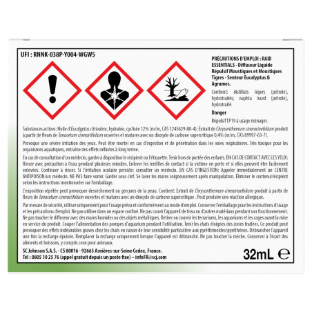 RAID ESSENTIALS ELECTRIQUE LIQUIDE DIFFUSEUR REPULSIF MOUSTIQUES EUCALYPTUS & AGRUMES 45 NUITS