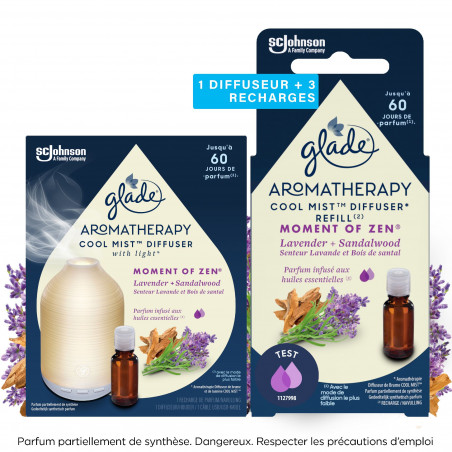 Glade® Aromatherapy - Diffuseur + 2 recharges MOMENT OF ZEN® Lavande & Bois de Santal Glade® Aromatherapy - Diffuseur + 2 recharges MOMENT OF ZEN® Lavande & Bois de Santal