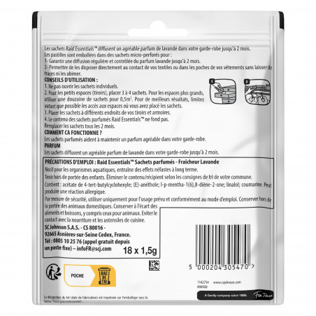 RAID ESSENTIALS SACHETS PARFUMES FRAICHEUR LAVANDE AVEC HUILE ESSENTIELLE DE LAVANDIN X18