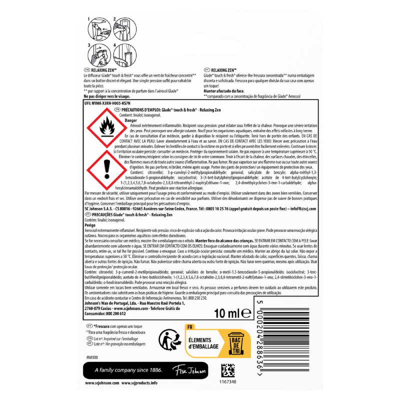 GLADE TOUCH & FRESH DIFFUSEUR RELAXING ZEN 1DIFF+1RECH 10ML