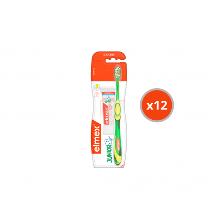 Pack de 12 - elmex - Brosse à dents souple elmex® Anti-Caries Junior 6-12 ans & Dentifrice 12ml