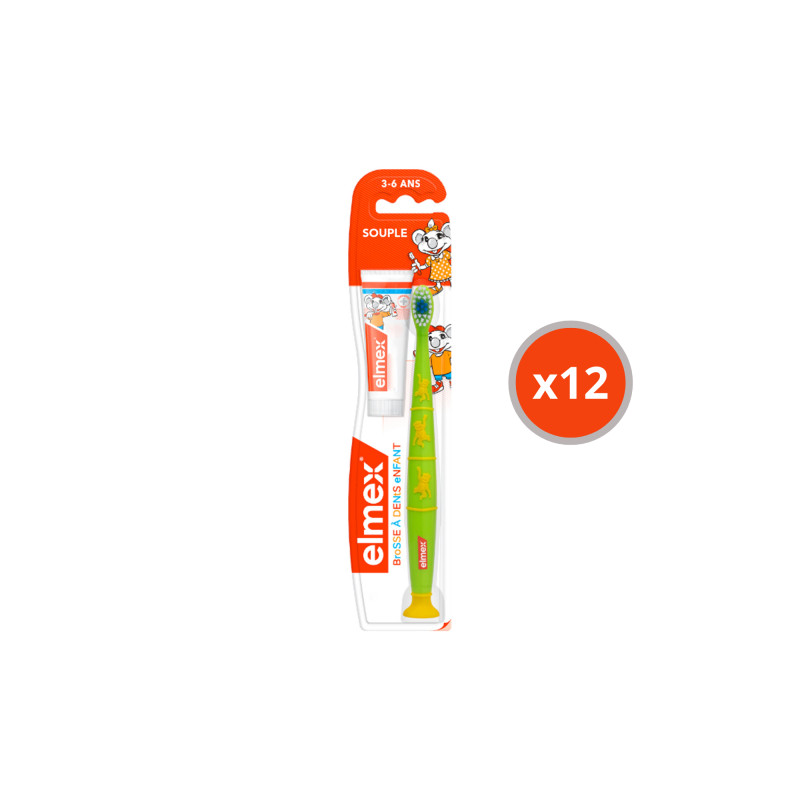 Pack de 12 - elmex - Brosse à dents souple elmex® Anti-Caries Enfants 3-6 ans & Dentifrice 12ml