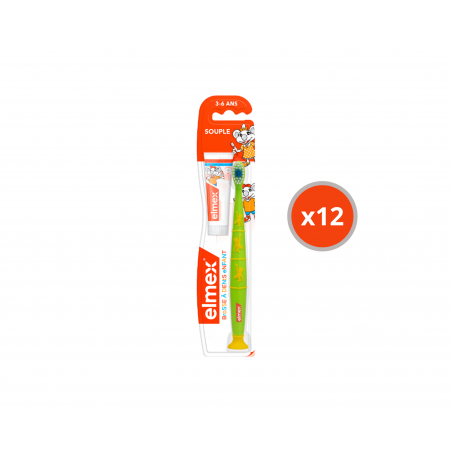 Pack de 12 - elmex - Brosse à dents souple elmex® Anti-Caries Enfants 3-6 ans & Dentifrice 12ml