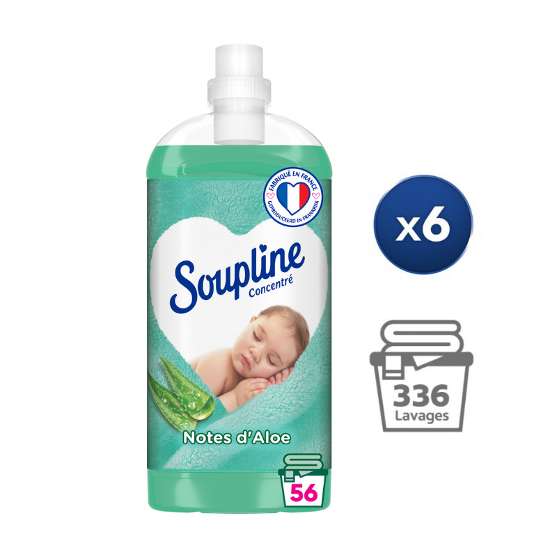 Pack de 6 - Soupline - Adoucissant concentré Aloe Vera 56 lavages 100% recyclé - 1,3L