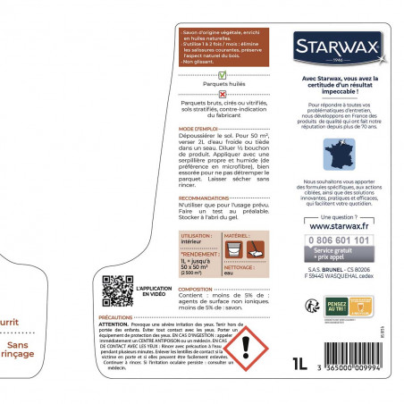 Starwax - Savon D' Entretien Parquets Huiles 1L Starwax - Savon D' Entretien Parquets Huiles 1L