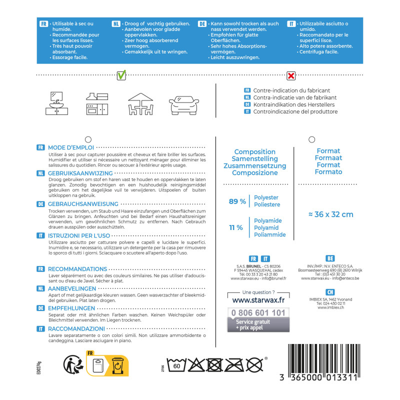 Pack de 12 - Starwax - Lavette microfibre multi-usages