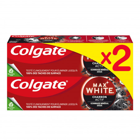 Lot de 3 dentifrices blancheur Colgate Max White Charbon actif