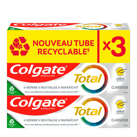 Lot de 3 dentifrices Colgate Total Classique