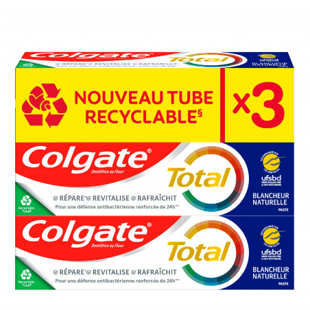 Lot de 3 dentifrices Colgate Total Blancheur Naturelle