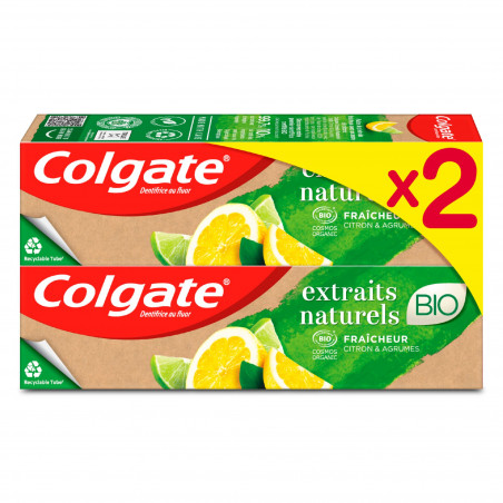 Lot de 2 dentifrices Colgate Extraits Naturels Bio Citron & Agrumes