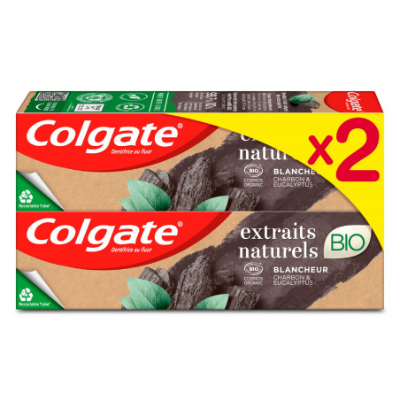Lot de 2 dentifrices Colgate Extraits Naturels Bio Charbon & Eucalyptus