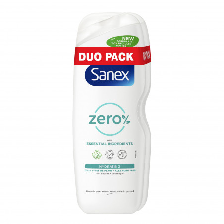 Lot de 2 gels douche sans savon Sanex Zéro 0% Essential Tous types de Peaux