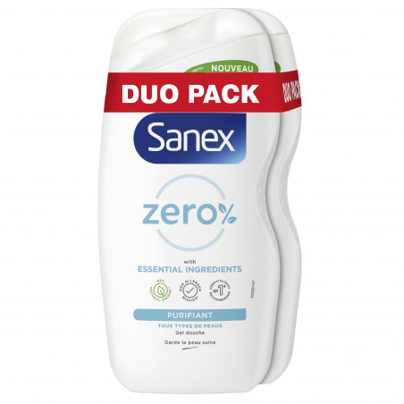 Lot de 2 gels douche sans savon Sanex Zéro 0% Essential Purifiant