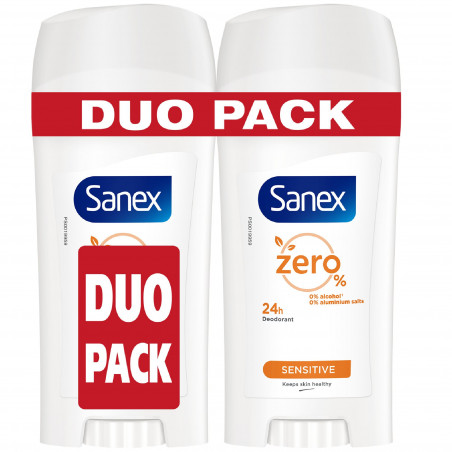 Lot de 2 déodorants sans sels d'aluminium Sanex Zéro 0% Peaux sensibles stick