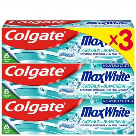 Lot de 3 dentifrices Colgate Max Fresh cristaux fraîcheur - 75ml