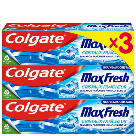 Lot de 3 dentifrices Colgate Max Fresh cristaux blancheur - 75ml