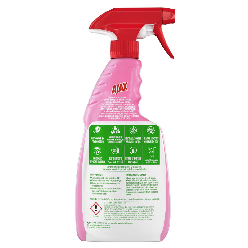 Pack de 12 - Nettoyant ménager spray Ajax efficace & sur - 500 ml