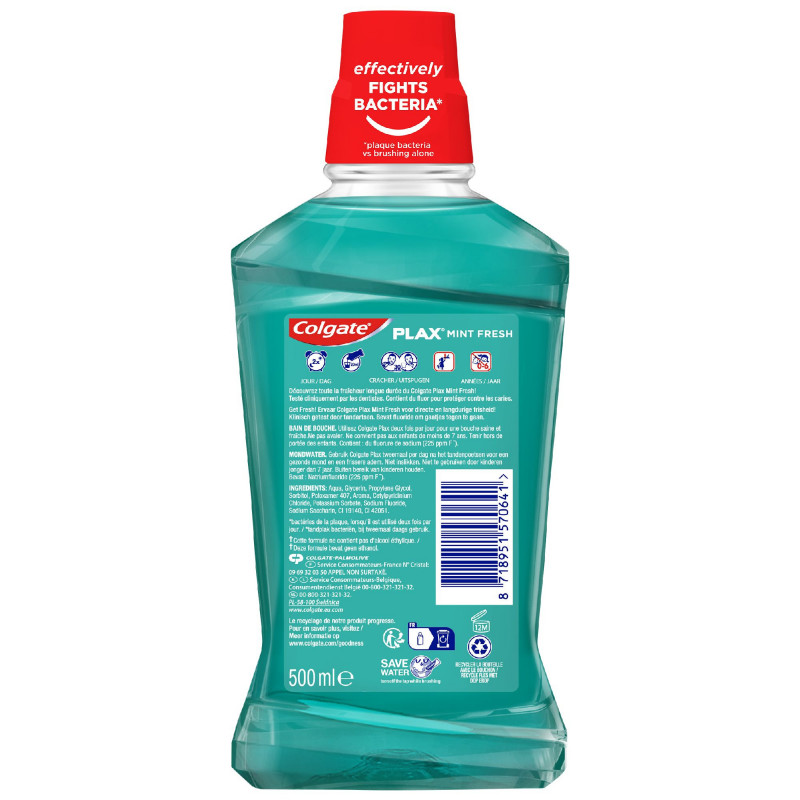 Pack de 12 - Bain de bouche sans alcool Colgate Plax 24h fraicheur - 500ml