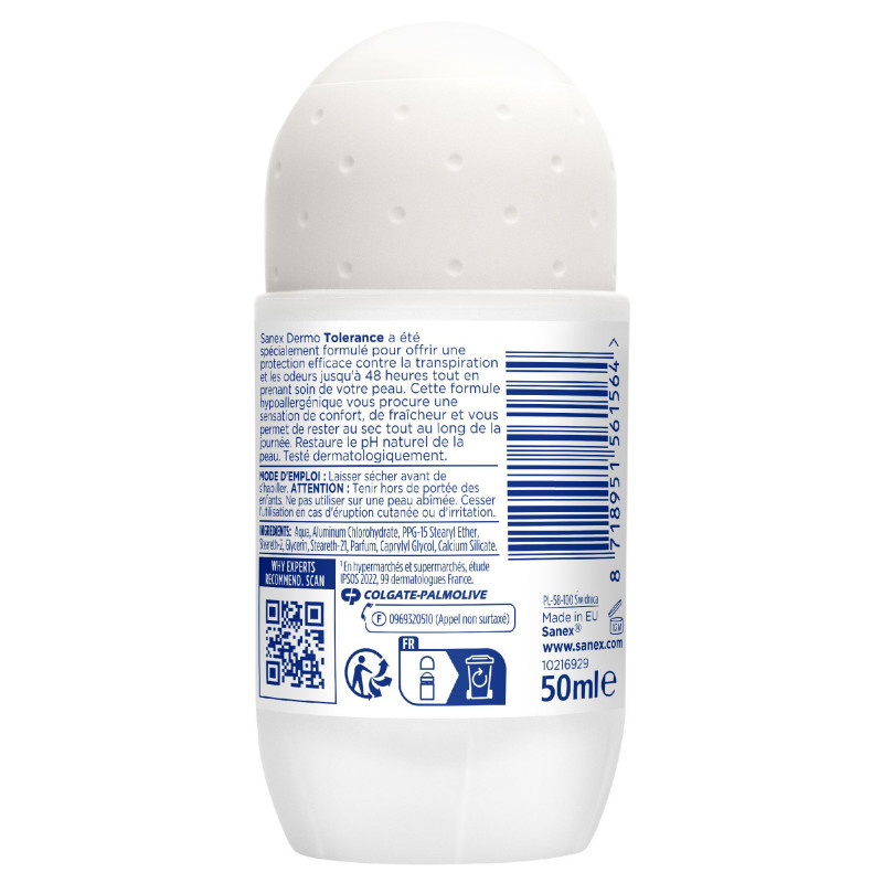 Pack de 6 - Déodorant Sanex tolerance Bille - 50ml