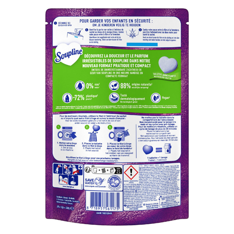 Pack de 12 - Soupline Tablettes Adoucissantes Cœurs Champs de Lavande - 28 pièces