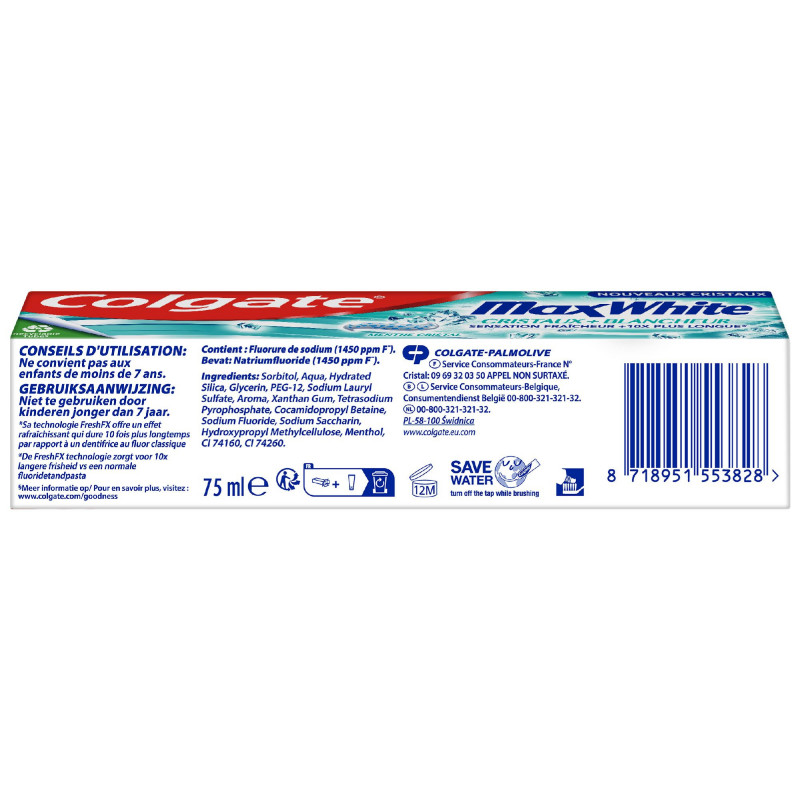 Pack de 2 - Lot de 3 Dentifrices Colgate Max Fresh cristaux fraîcheur - 75ml