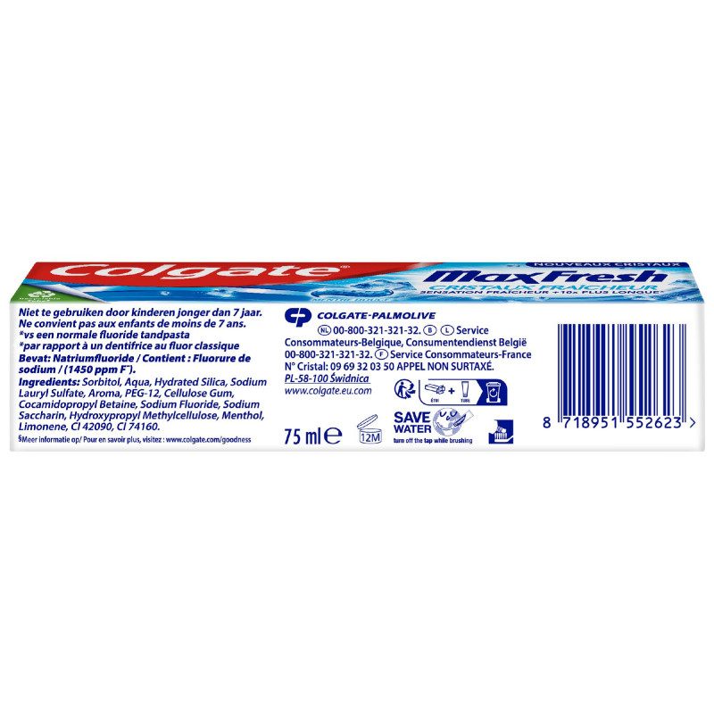 Pack de 2 - Lot de 3 Dentifrices Colgate Max Fresh cristaux blancheur - 75ml