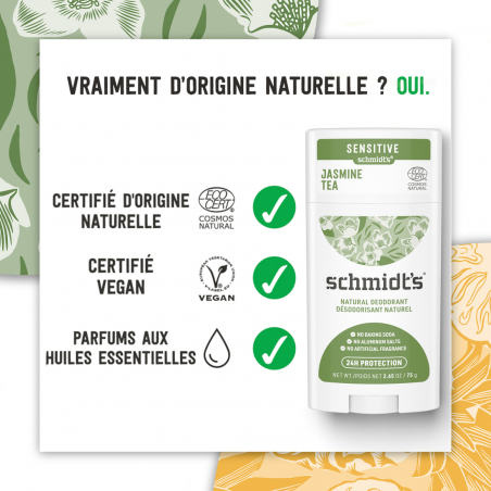 Pack de 3 - Schmidts Déodorant Stick Peau Sensible Thé au Jasmin 58ml Pack de 3 - Schmidts Déodorant Stick Peau Sensible Thé au Jasmin 58ml