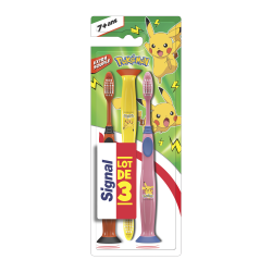 Pack de 3 - SIGNAL Brosse à Dents Junior 7 + Ans Pokémon Extra Souple x3