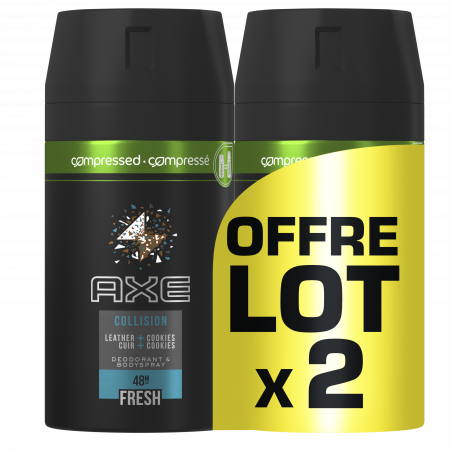Pack de 2 - Axe Déodorant Collision Cuir Cookies Spray Compressé Lot 2x100ml