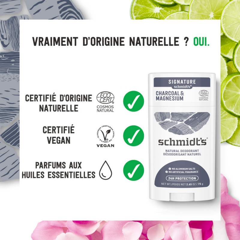 Pack de 3 - Schmidt's Déodorant Stick Vegan Charbon & Magnésium 75g