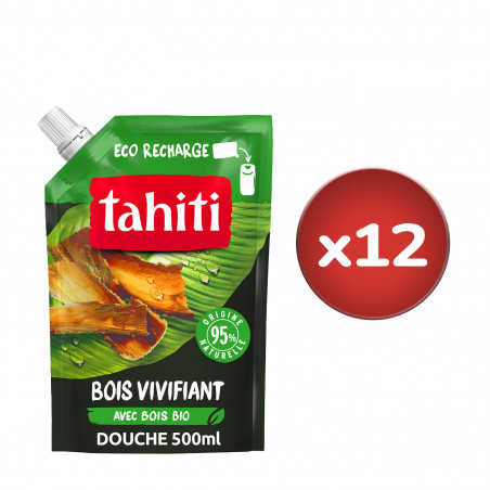 Lot de 12 Eco recharges Gel douche Tahiti Bois des tropiques - 500ml